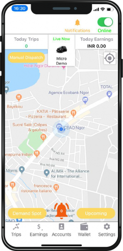 capture d'écran d'une application mobile taxi